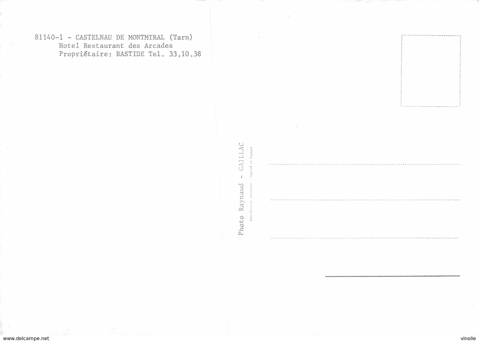 PIE-EM -19-5590 : CASTELNAU DE MONTMIRAIL. HOTEL RESTAURANT DES ARCADES. BASTIDE PROPRIETAIRE. - Castelnau De Montmirail
