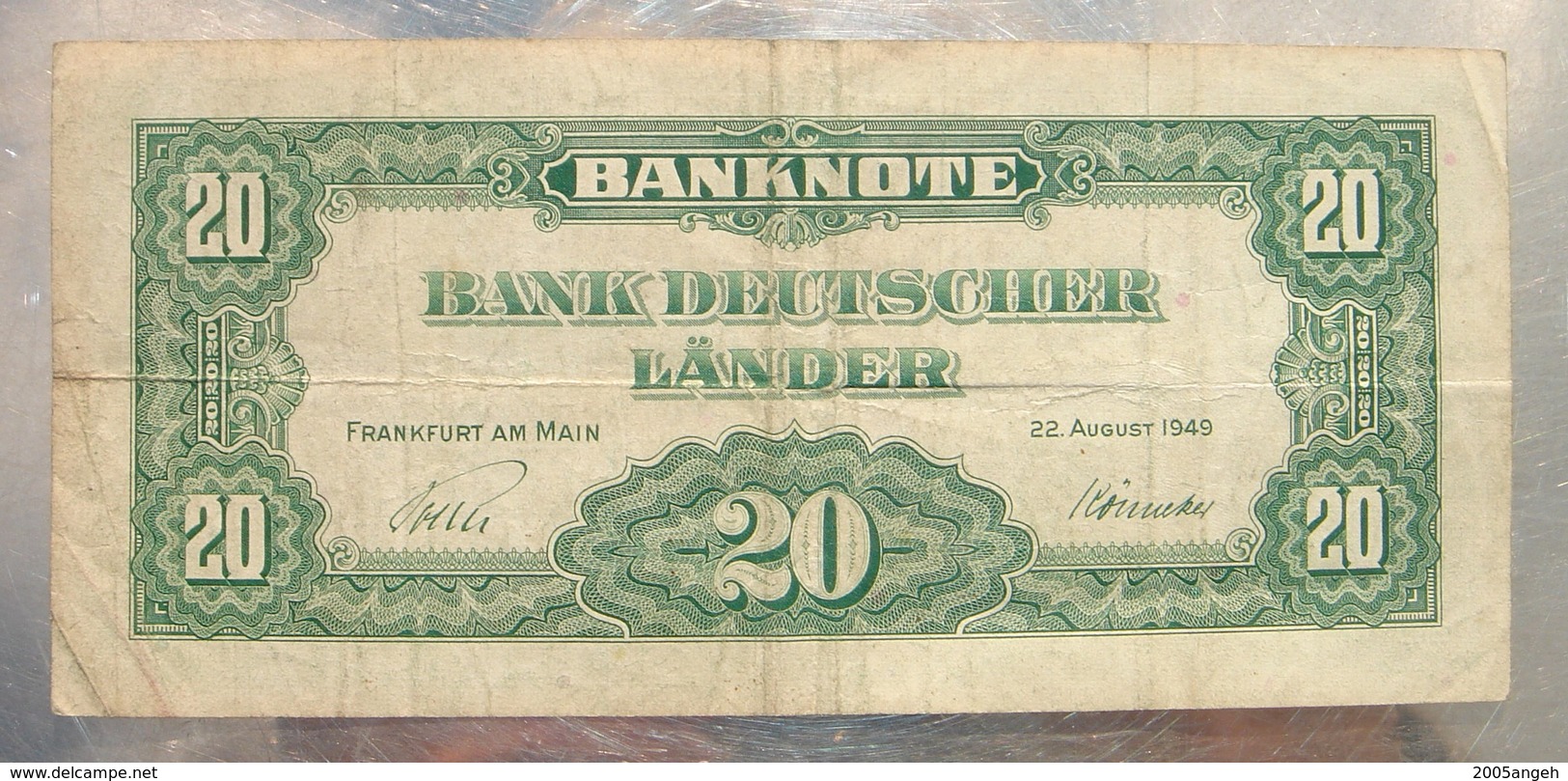20 Mark Banque D'Allemagne 22 Août 1949  Nombreuses Pliures Sinon état Moyen. - Sammlungen