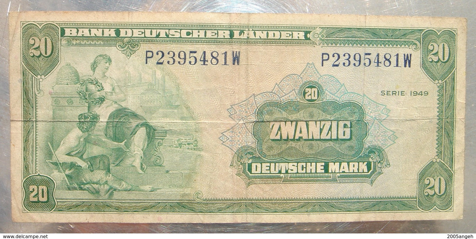 20 Mark Banque D'Allemagne 22 Août 1949  Nombreuses Pliures Sinon état Moyen. - Colecciones