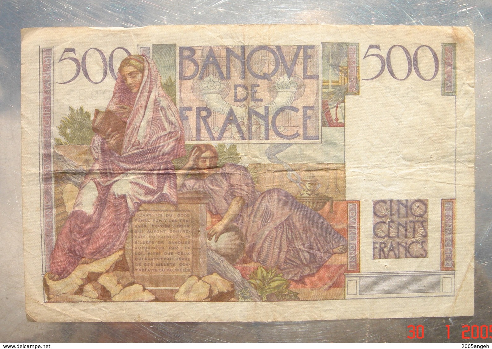 Billet 500 Francs Banque De France - 09/01/1947- Multiples Pliures Pas De Déchirures état Moyen. - 500 F 1945-1953 ''Chateaubriand''