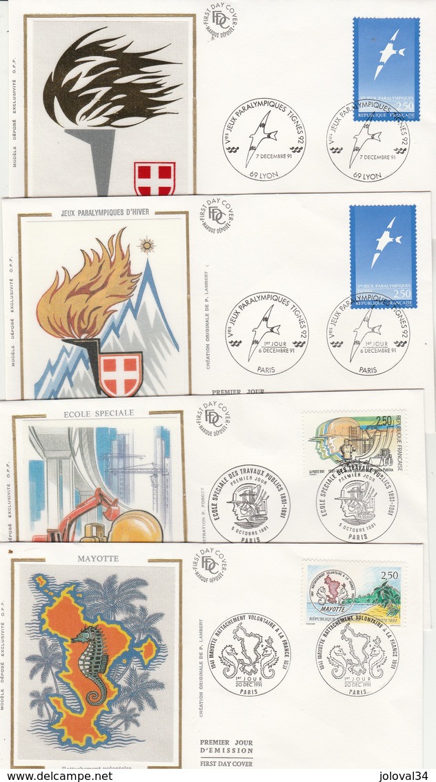 France Lot 31 Enveloppes Différentes FDC Sur Soie 1991 - 8 Scan - 1990-1999