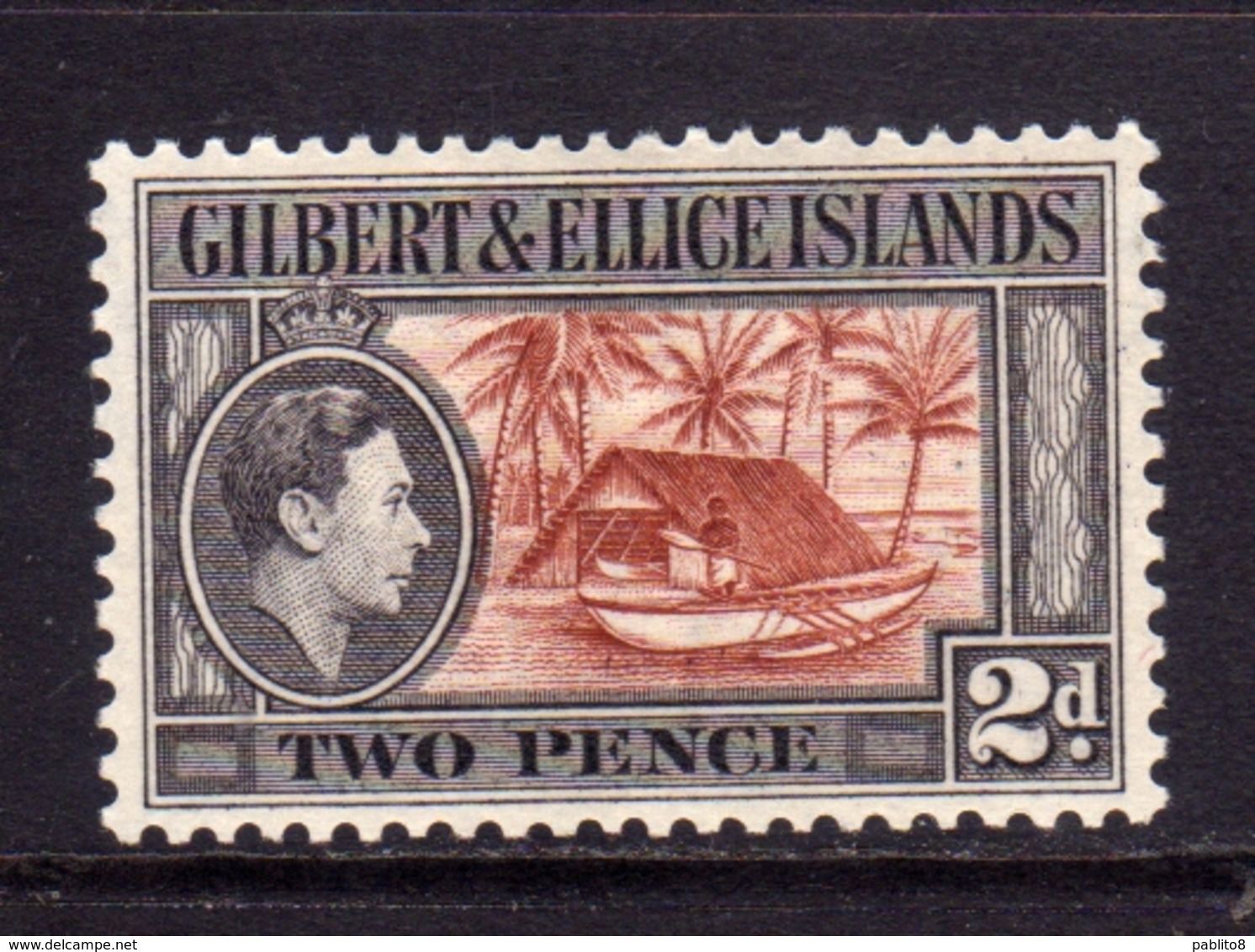 GILBERT & ED ELLICE ISLANDS 1939 KING GEORGE VI RE GIORGIO CANOE AND BOAT HOUSE 2p MLH - Isole Gilbert Ed Ellice (...-1979)