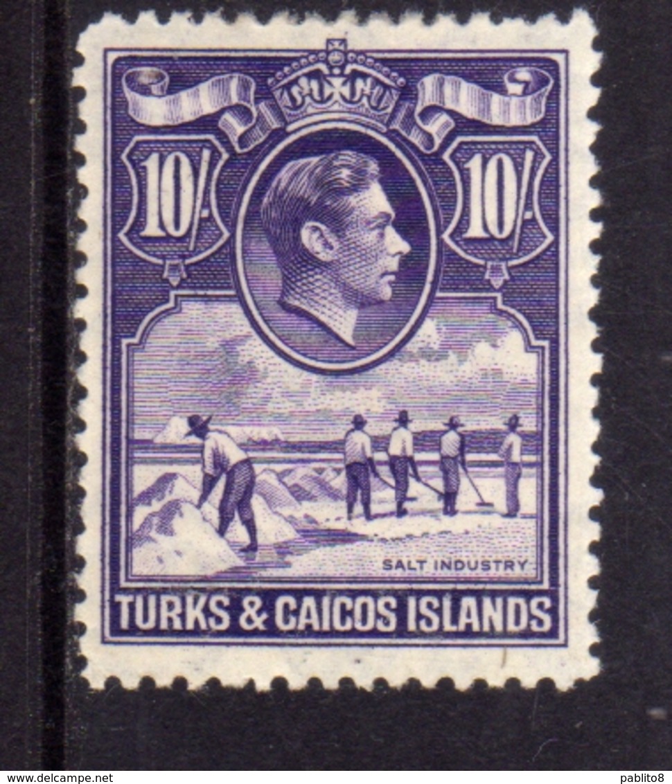 TURKS AND CAICOS 1938 1945 KING GEORGE VI RE GIORGIO SALT INDUSTRY INDUSTRIA DEL SALE 10sh MNH - Turks E Caicos