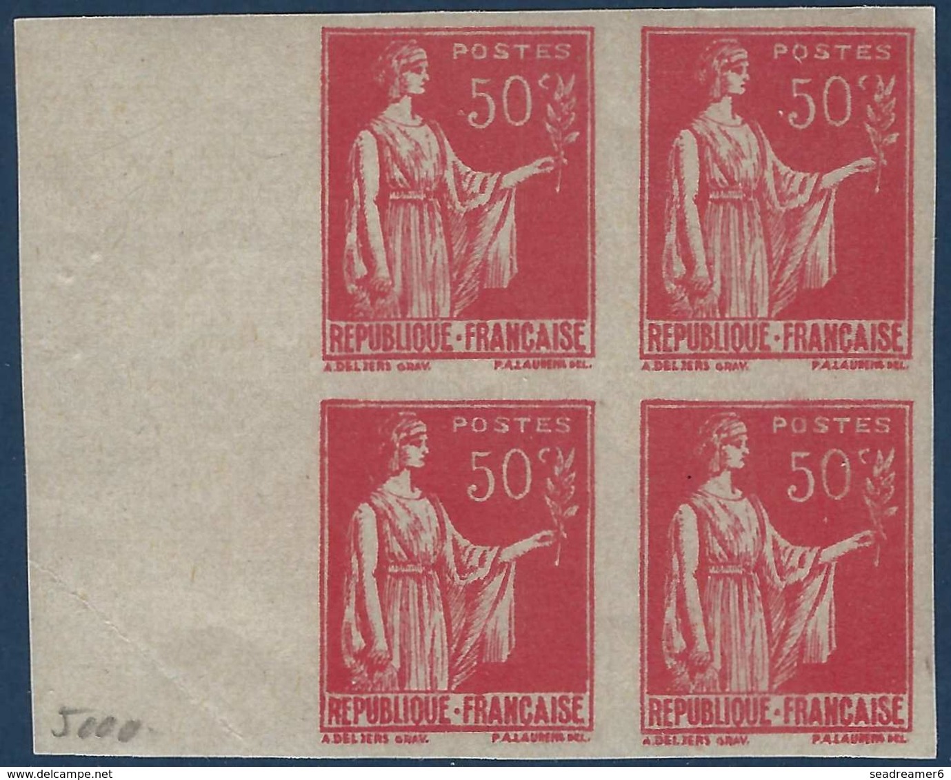 France FAUX De Samoreau Type Paix Bloc De 4 ND N°283** 50c Rose ...pas Si Courant Et Toujours NDentelé - 1932-39 Peace