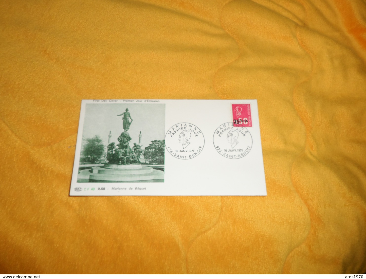 ENVELOPPE FDC MARIANNE DE BEQUET..1971..CACHETS MARIANNE PREMIER JOUR 974 SAINT BENOIT + TIMBRE SURCHARGE - Storia Postale