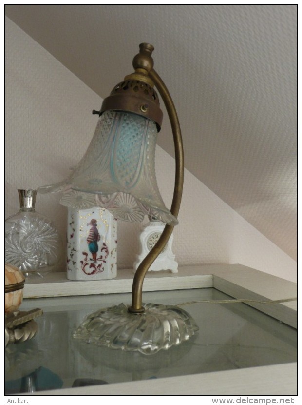 VINTAGE 1940 - Lampe Tulipe En Cristal Et Bronze - Luminaires & Lustres