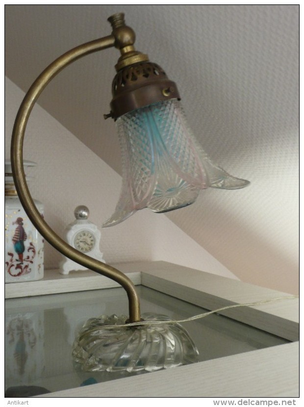 VINTAGE 1940 - Lampe Tulipe En Cristal Et Bronze - Luminaires & Lustres