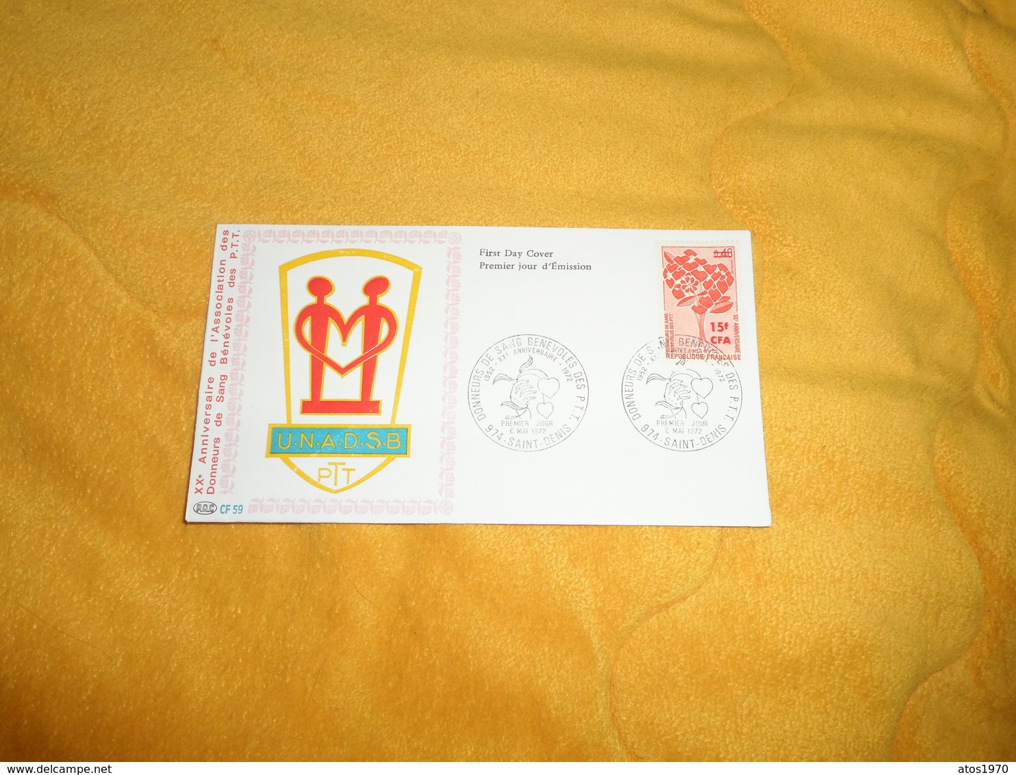 ENVELOPPE FDC XXe ANNIVERSAIRE DE L'ASSOCIATION DES DONNEURS DE SANG BENEVOLES DES P.T.T.CACHETS 974 SAINT DENIS..+ TIMB - Covers & Documents