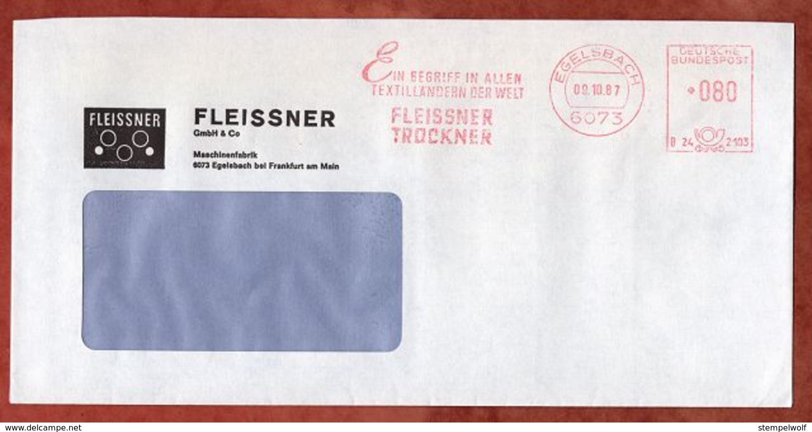 Brief, Francotyp-Postalia B24-2103, Fleissner, 80 Pfg, Egelsbach 1987 (74430) - Maschinenstempel (EMA)