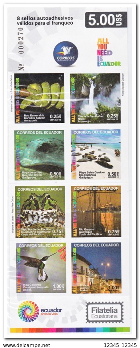 Ecuador 2015, Postfris MNH, Animals, Birds, Flowers, Boats, Waterfall, Nature ( 2 Booklets, Carnets ) - Ecuador