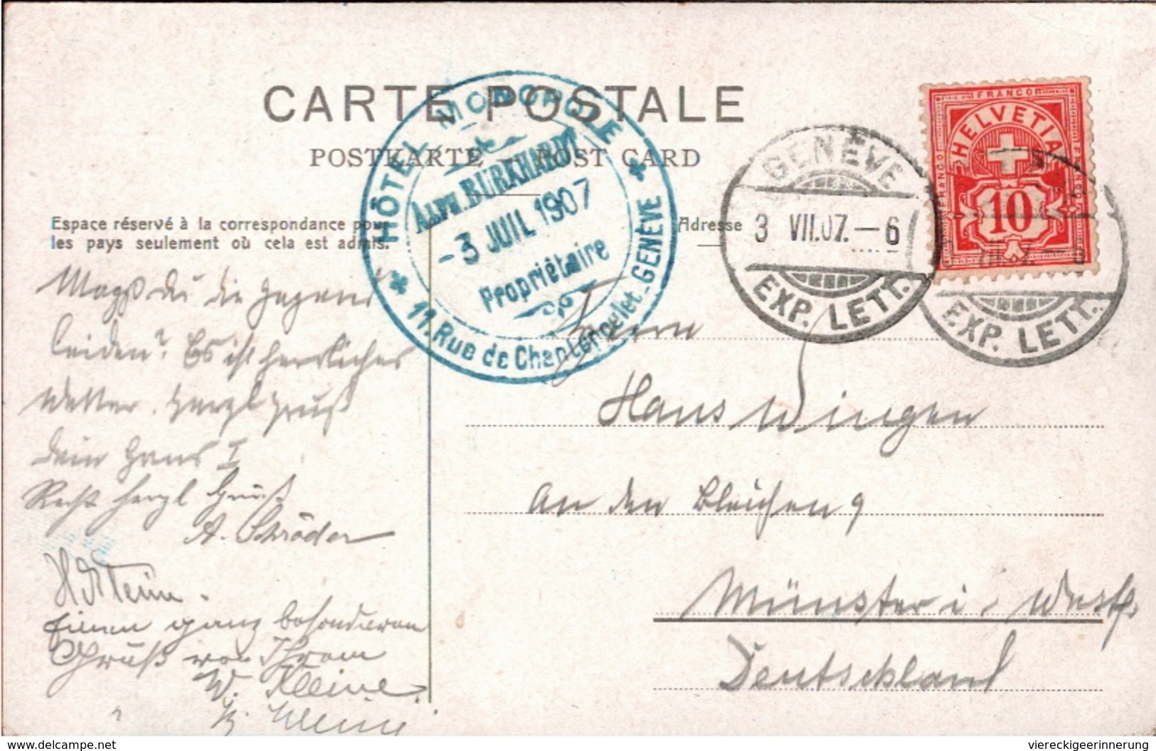 ! Cachet Hotel Monopole, Geneve, Genf, 1907, Lac Leman, Schweiz, Suisse - Lettres & Documents