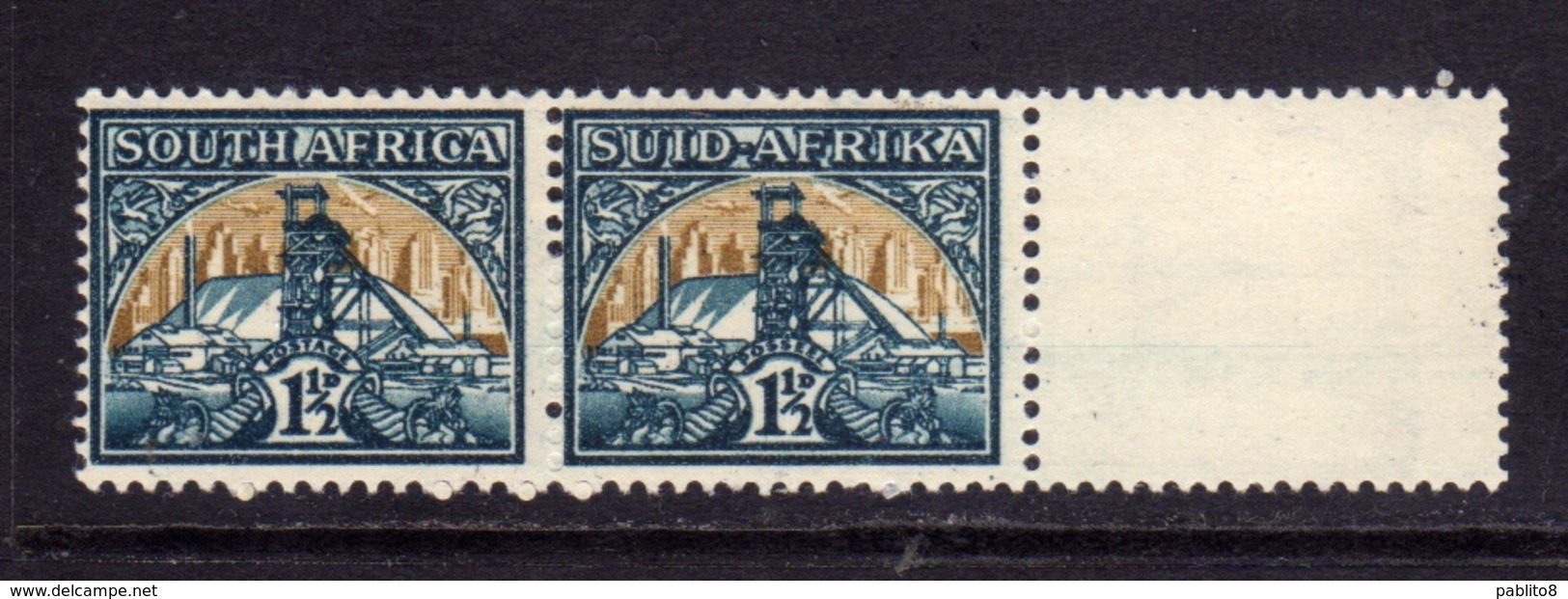 SUD SUID SOUTH AFRICA AFRIQUE UNION 1933 1954 GOLD MINE 1936 PENNY 1 1/2p ENGLISH + AFRIKAANS PAIR MNH - Usati