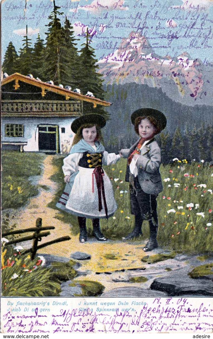 Du Flachshaariges Dirndl I Hob Di So Gern, Mädchen Und Bub In Tiroler Tracht, Spruchkarte Gel.1904 - Szenen & Landschaften