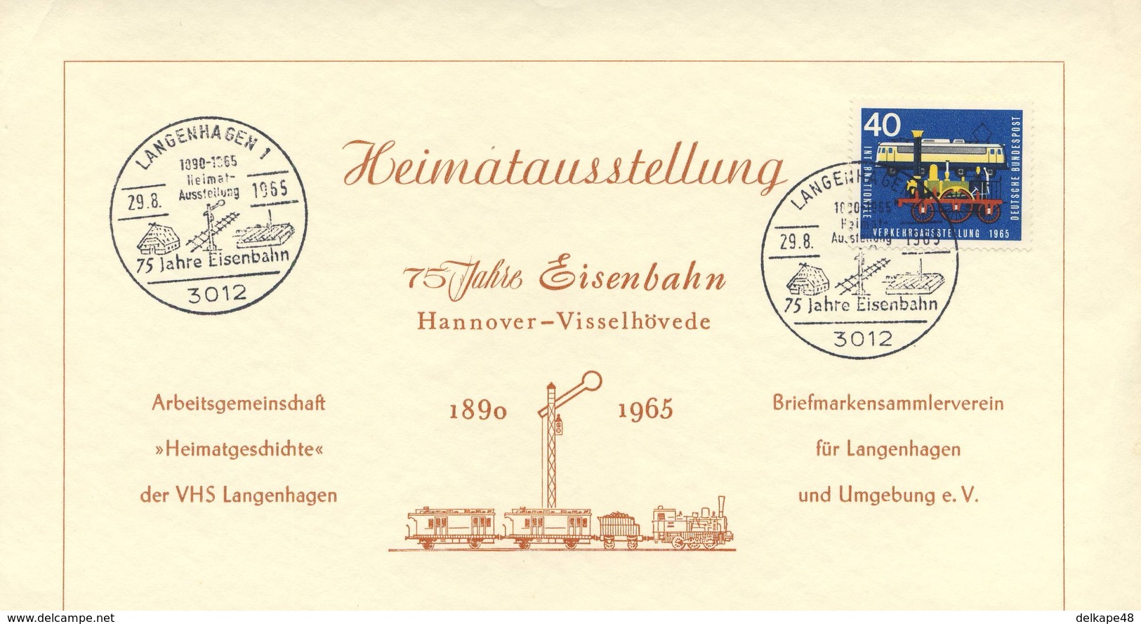 Deutschland Germany 1965 Card / Karte - 75 Jahr Eisenbahn Hannover - Visselhövede 1890-1965, Langenhagen / Railway - Treinen