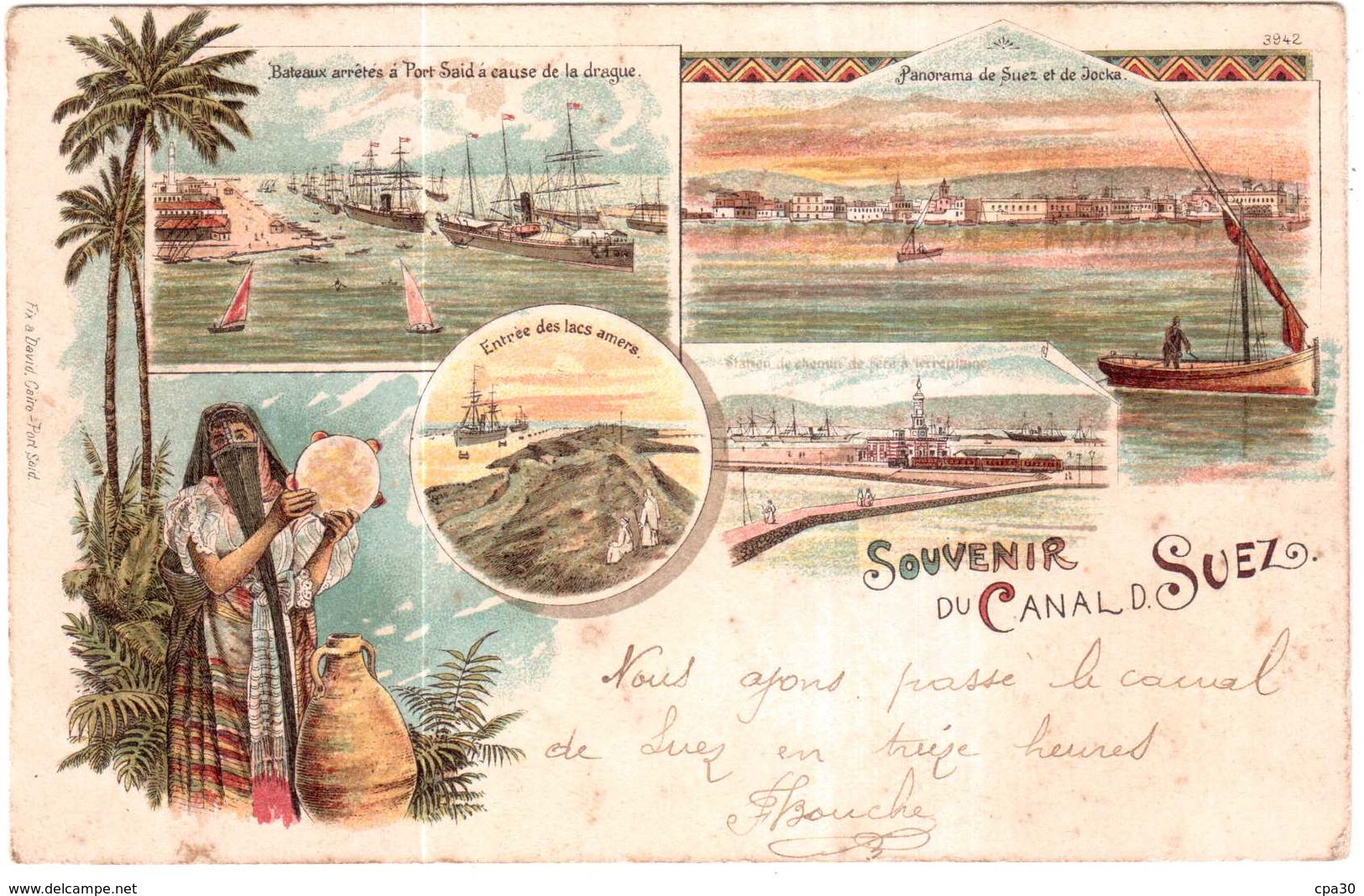 CPA.EGYPTE..SOUVENIR DU CANAL DE SUEZ - Suez