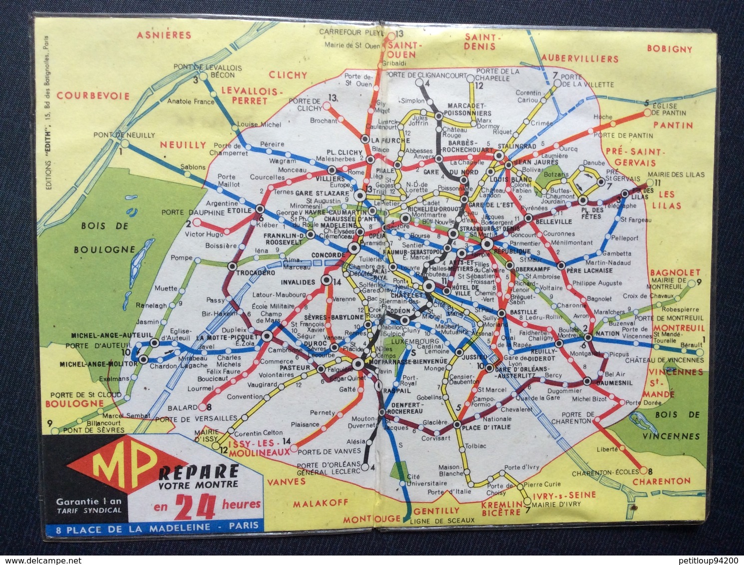 PLAN MÊTRO RATP SOCIÉTÉ MV  Bijouterie Horlogerie Orfèvrerie Montres - Europe