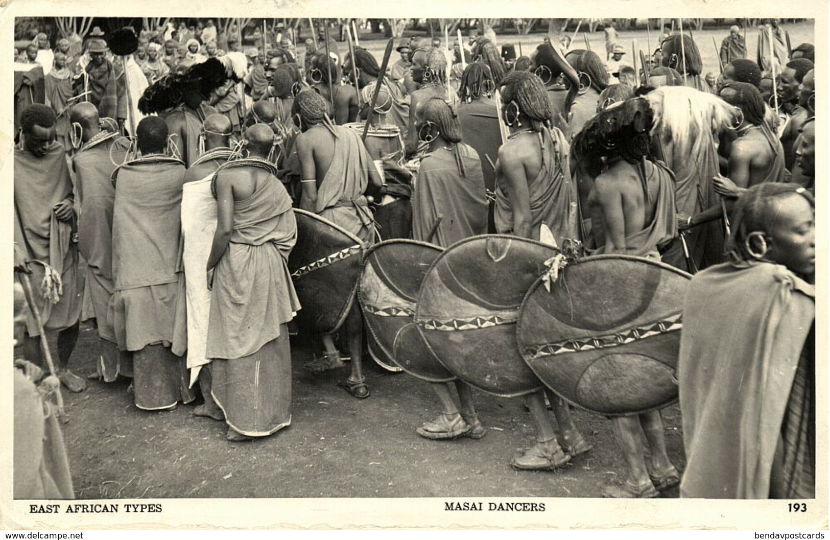 East African Types, Masai Dancers, Native Shield (1950s) Skulina RPPC Postcard - Kenia