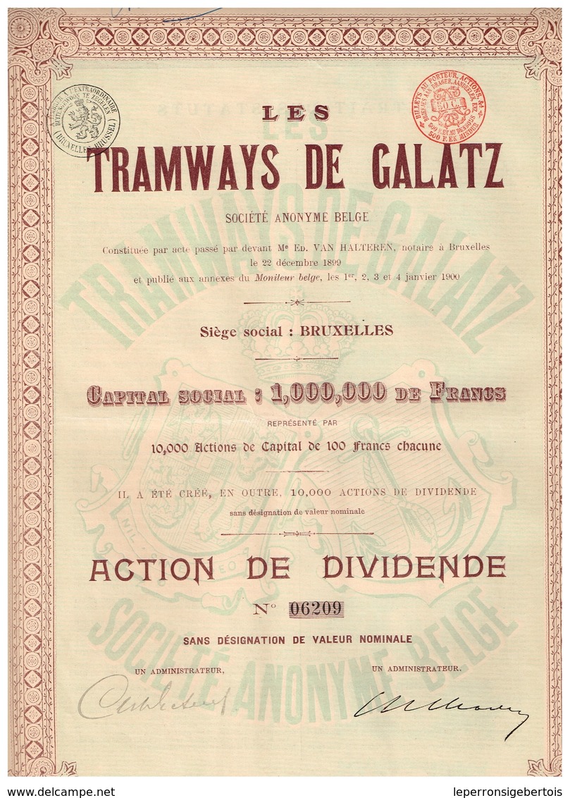 Ancien Titre - Les Tramways De Galatz (Roumanie) Sté Anonyme  Belge -  Titre De 1900 - Chemin De Fer & Tramway