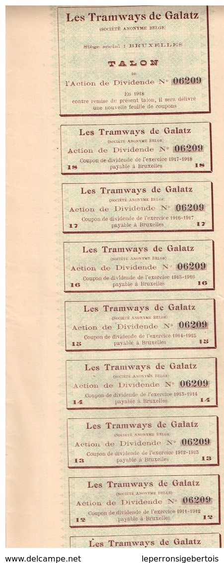 Ancien Titre - Les Tramways De Galatz (Roumanie) Sté Anonyme  Belge -  Titre De 1900 - Chemin De Fer & Tramway