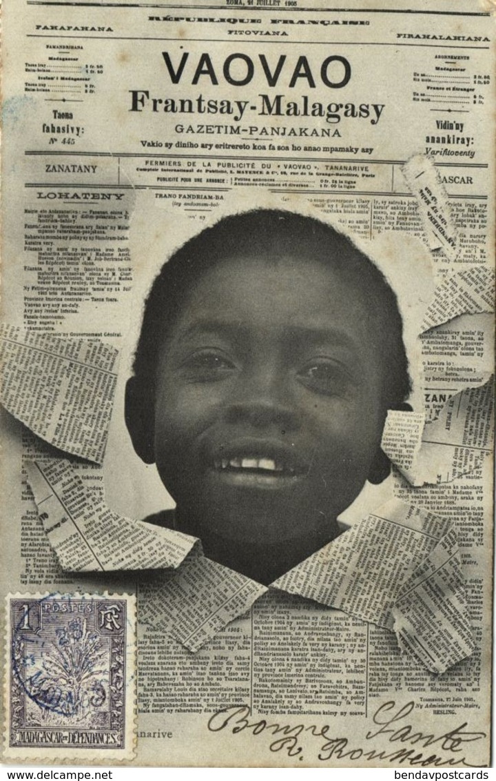 Madagascar, Gazatim-Panjakana Vaovao Newspaper, Native Young Boy (1906) Postcard - Madagascar