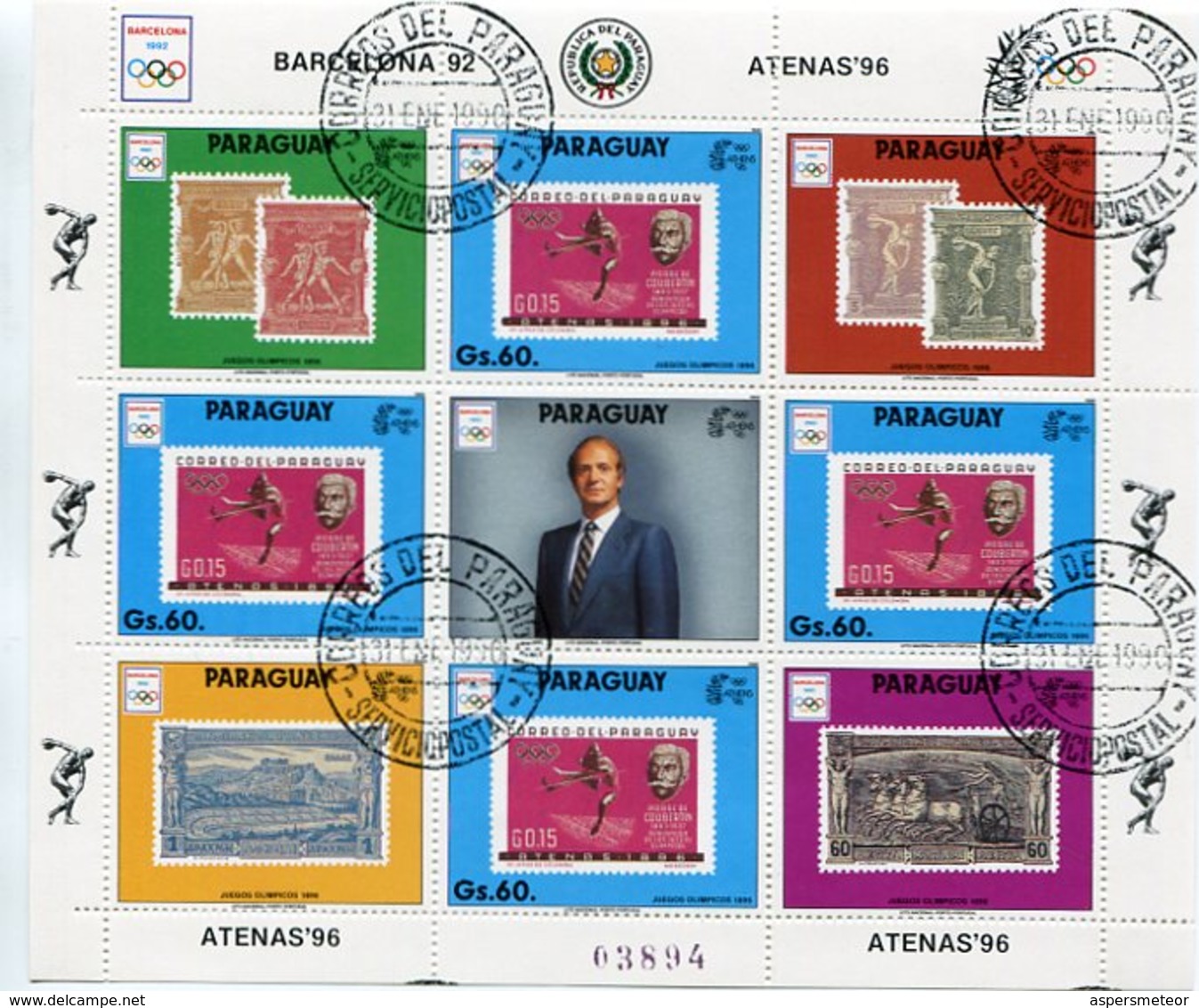 OLYMPIC GAMES BARCELONA '92 - ATENAS '96. PARAGUAY YVERT 2490 / 2494 YEAR 1990 COMPLETE SERIE WITH BLOCK OBLITERES LILHU - Summer 1992: Barcelona