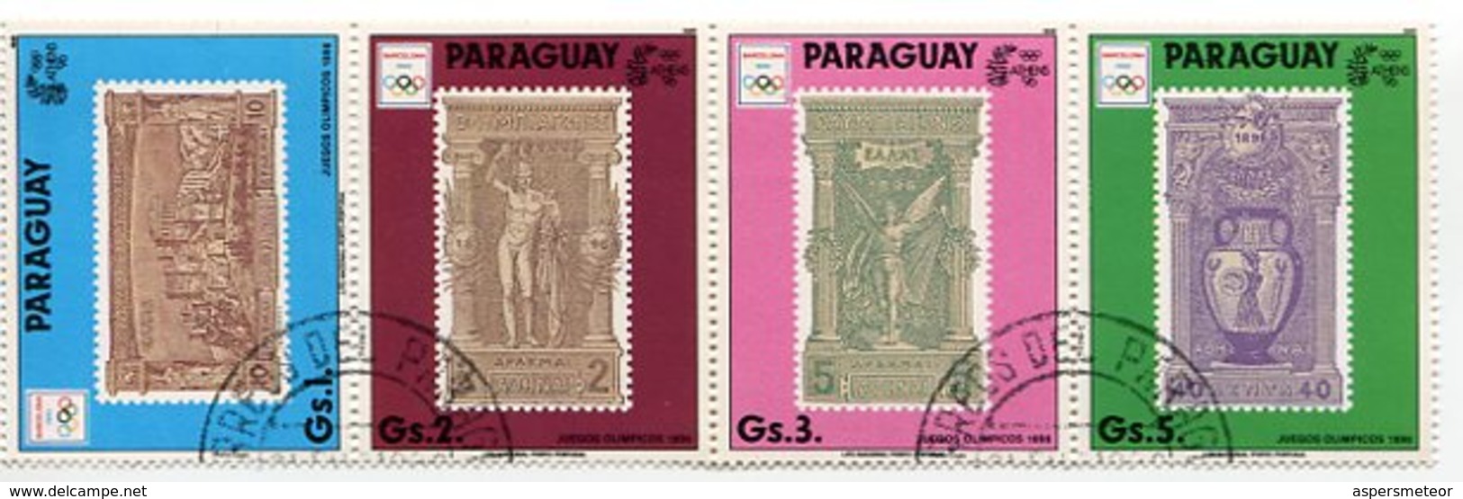 OLYMPIC GAMES BARCELONA '92 - ATENAS '96. PARAGUAY YVERT 2490 / 2494 YEAR 1990 COMPLETE SERIE WITH BLOCK OBLITERES LILHU - Summer 1992: Barcelona