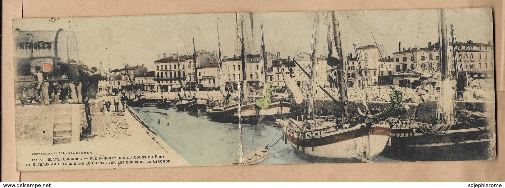 Blaye 33 Vue Panoramique Du Cours Du Port & Bateaux Au Refuge Dans Le Chenal Sur Les Bords De La Gironde 2scans Pétroles - Blaye