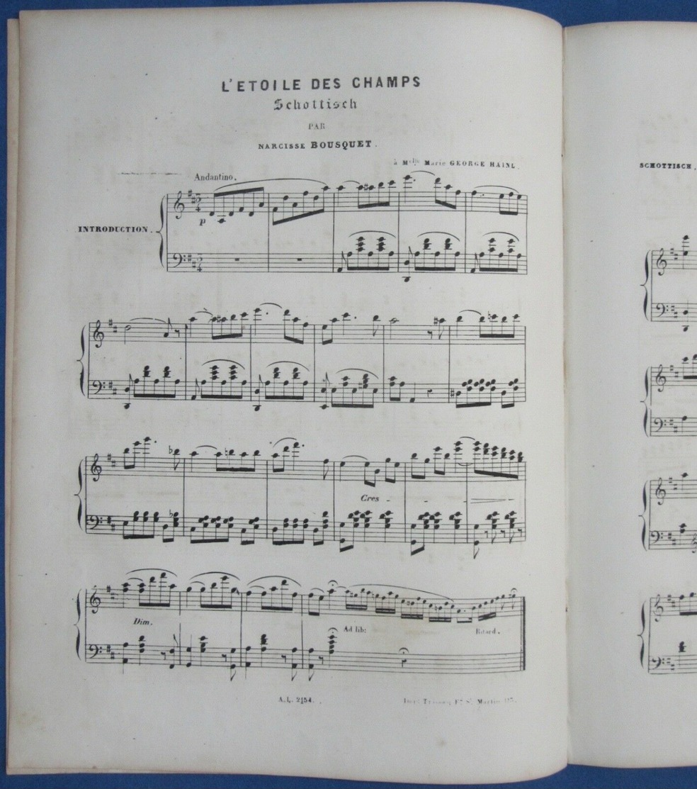 CAF CONC INÉDIT PIANO GF DANCE PARTITION XIX L'ÉTOILE DES CHAMPS BOUSQUET SCHOTTISCH N°2 1858 ILL PINÇON HAINL ISSOIRE - Autres & Non Classés