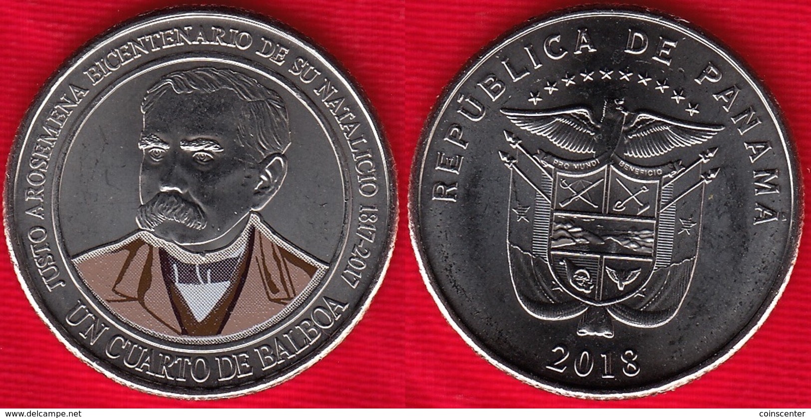 Panama Cuarto (1/4) Balboa 2017-2018 "Justo Arosemena" Colored UNC - Panamá