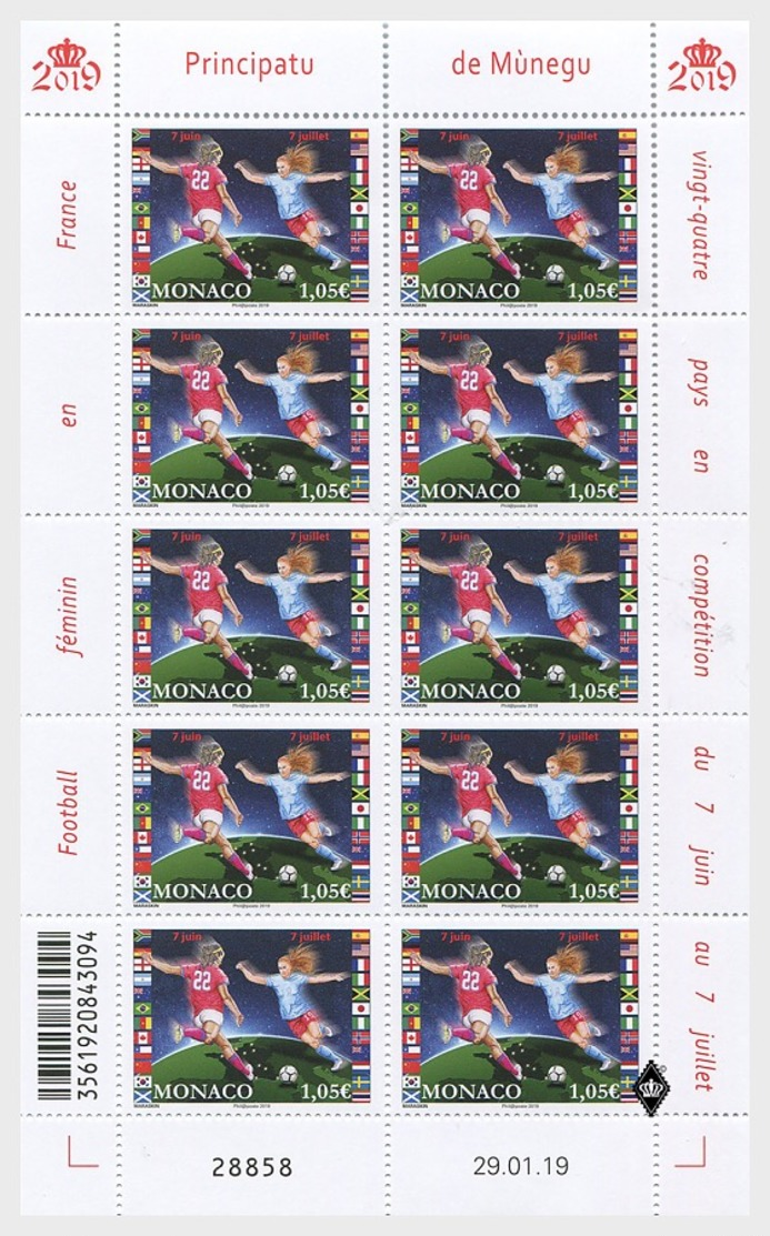 H01 Monaco 2019 Women's Football Sheetlets - Unused Stamps