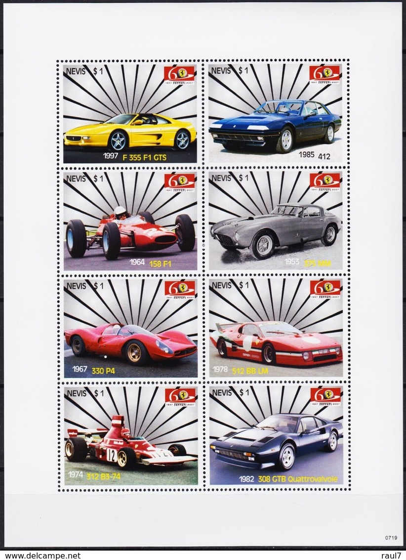 Nevis 2007 - Voitures De Sport F1 Ferrari - Feuillet Neuf // Mnh - St.Kitts-et-Nevis ( 1983-...)