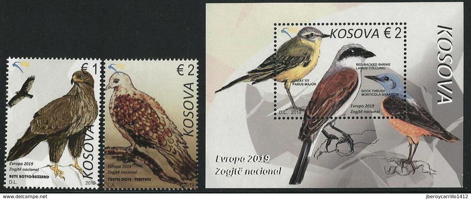 KOSOVO /KOSOVA REPUBLIC -EUROPA 2019 -NATIONAL BIRDS.-"AVES -BIRDS -VÖGEL -OISEAUX"- SERIE + HOJITA BLOQUE - 2019