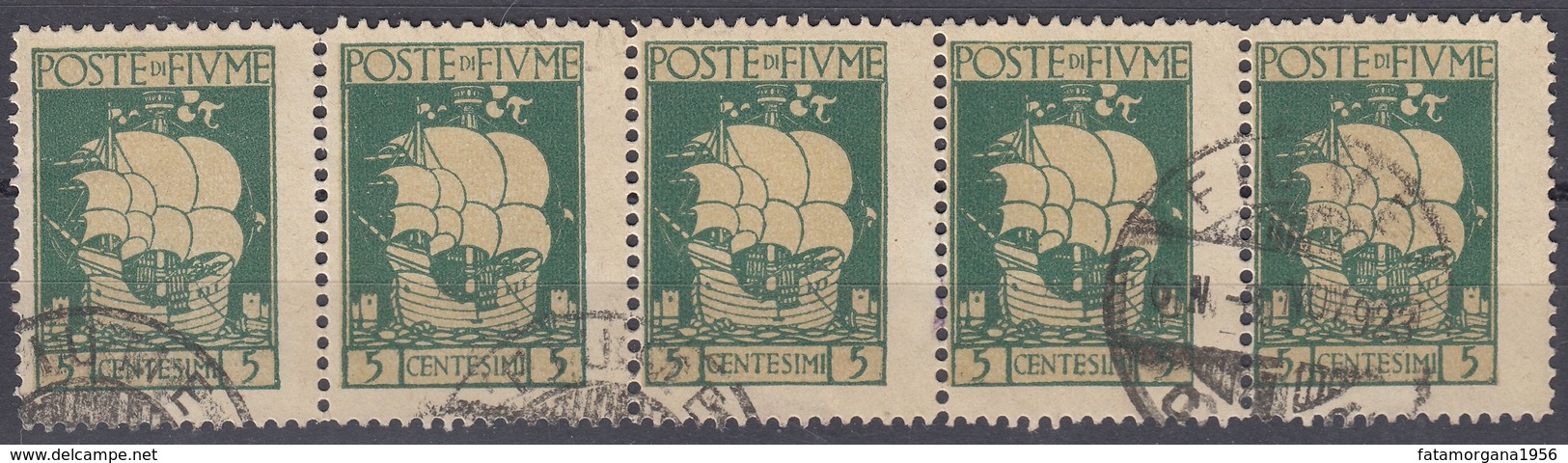 FIUME - 1923 - Striscia Di 5 Valori Usati Yvert 170, Uniti Fra Loro. - Fiume