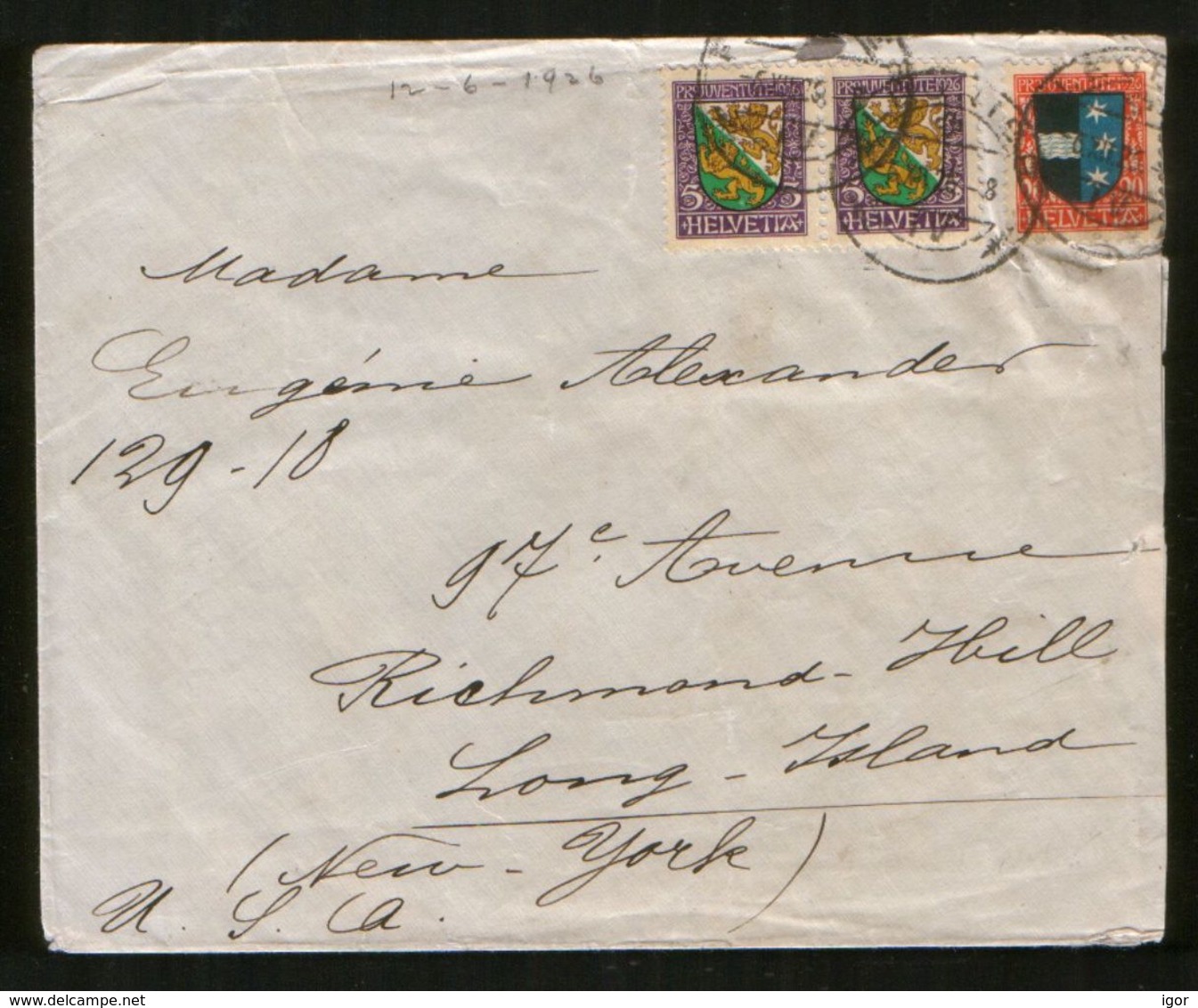 Switzerland 1926 Cover Stamps Pro Juventute, Coats Of Arms Thurgau, Aargau, Lion - Briefe U. Dokumente