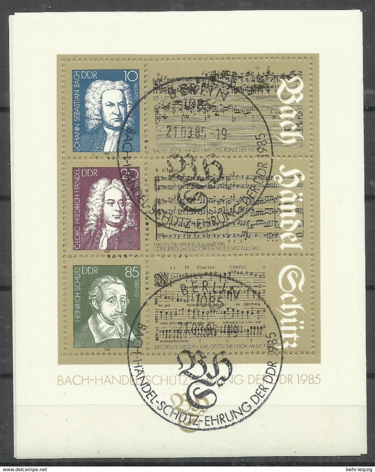 DDR Bl.81 "300 Geb.-Tag Von J.S.Bach U. G.F.Händel Und 400. Geb.-Tag Von H. Schütz"  Sonderstempel. Mi.-Preis 3,00 - Autres & Non Classés