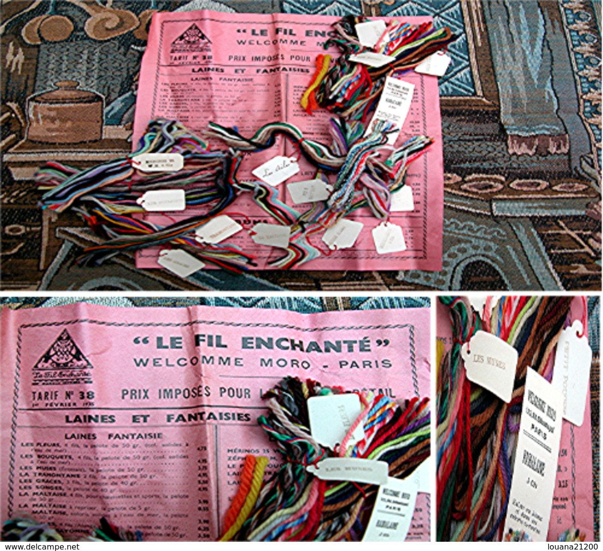 Echantillons De Laine Avec Tarif Du 1er Février 1935 "LE FIL ENCHANTE" Welcomme Moro - Paris_L12 - Laces & Cloth