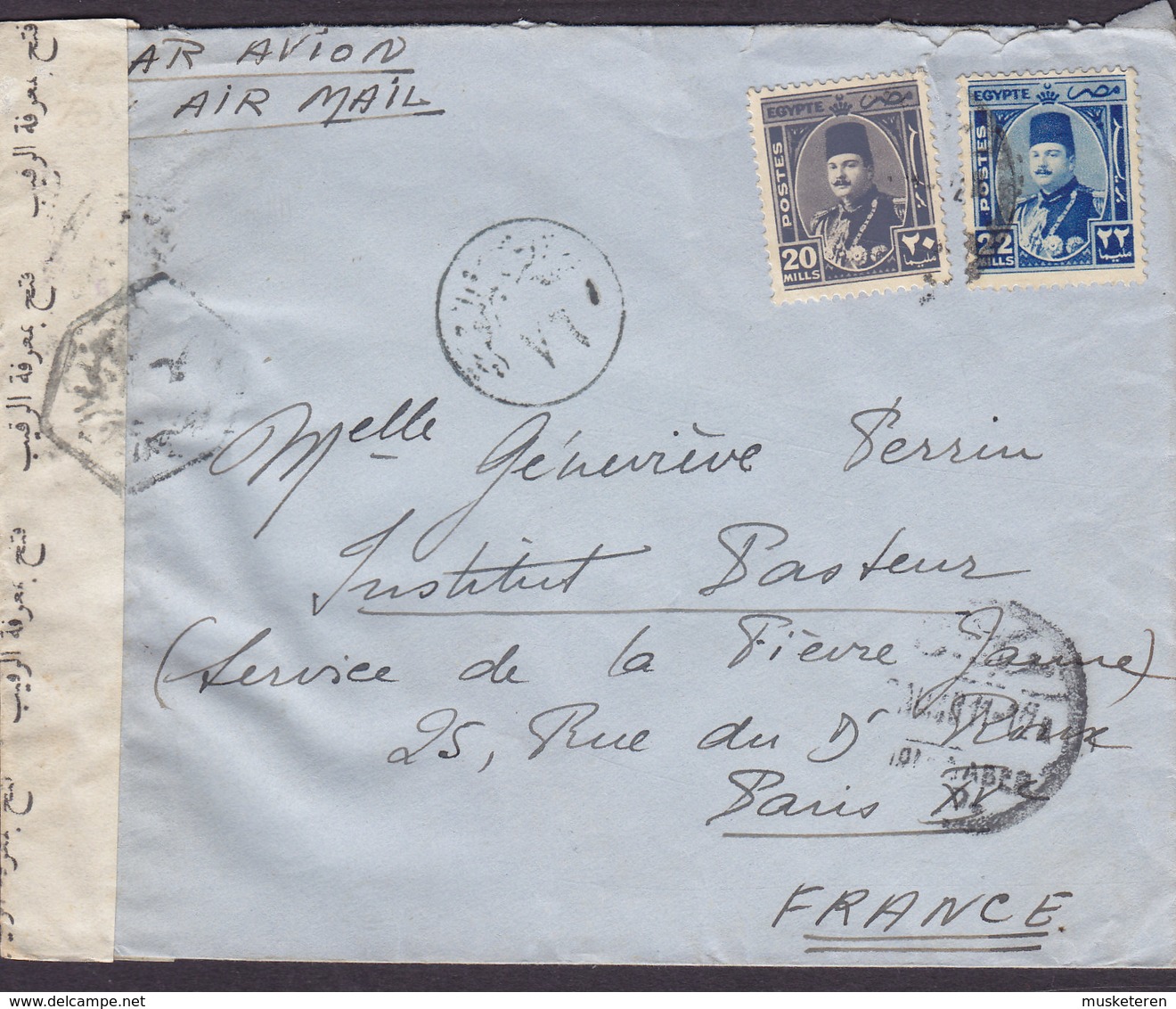 Egypt Egypte Par Avion Air Mail Cover Brief Censor Label & Markings (2 Scans) - Briefe U. Dokumente