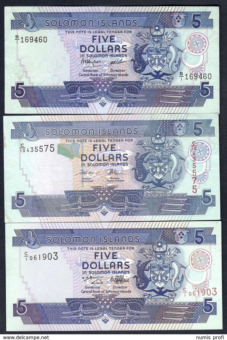 Solomon Islands - 5 Dollars 1986 P14a + 5 Dollars 2018 P26(4) + 5 Dollars 1997 P19 - Solomon Islands