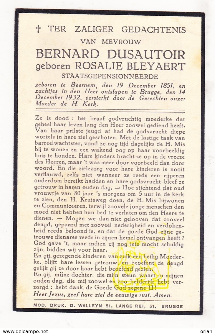 DP Rosalie Bleyaert ° Beernem 1851 † Brugge 1932 X Bernard Dusautoir - Images Religieuses