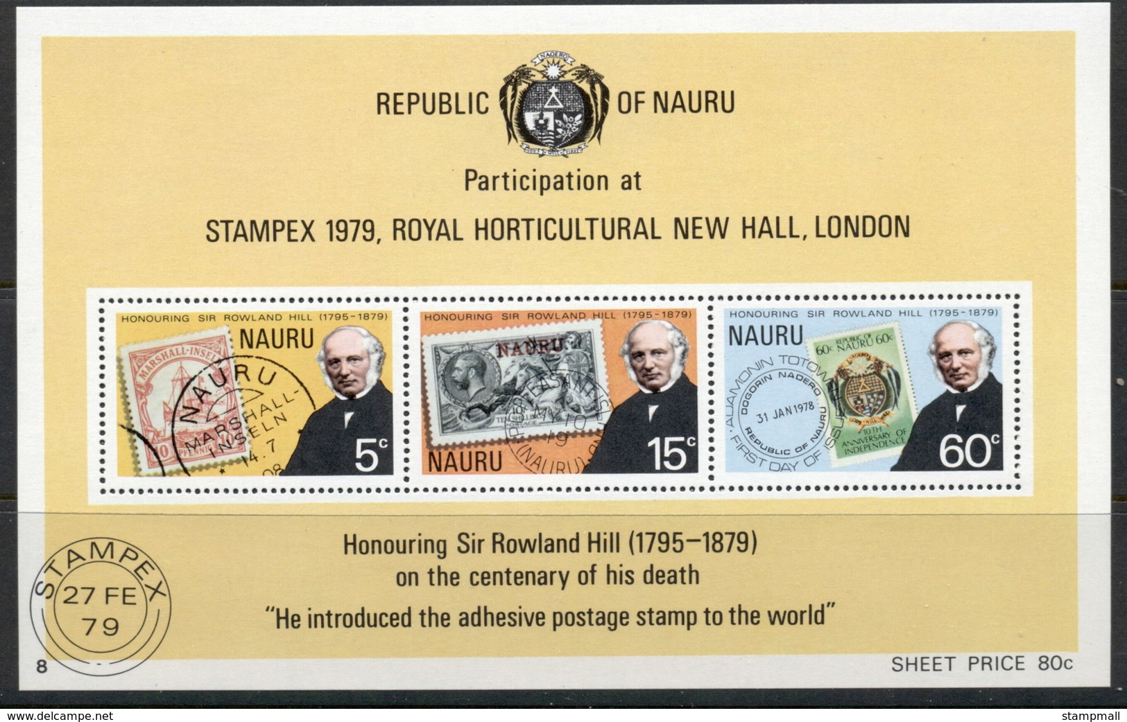 Nauru 1979 Sir Rowland Hill Death Centenary MS MUH - Nauru