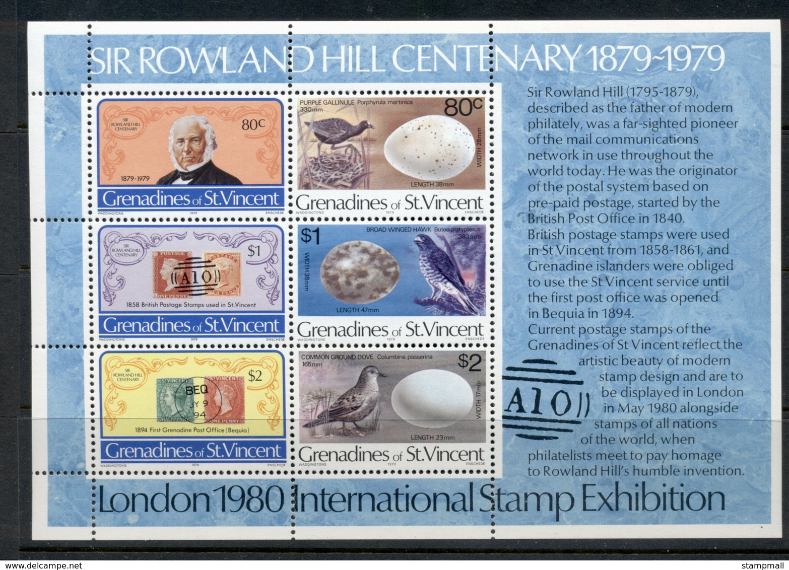 St Vincent Grenadines 1979 Sir Rowland Hill Death Centenary MS MUH - St.Vincent & Grenadines