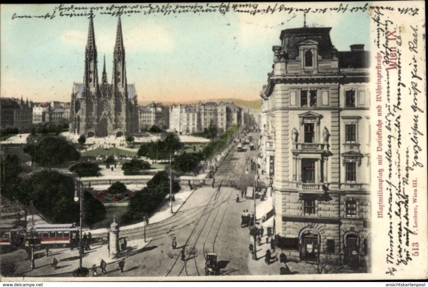 Cp Wien 9. Alsergrund Österreich, Maximilianplatz Mit Votivkirche Und Währinger Straße - Altri & Non Classificati