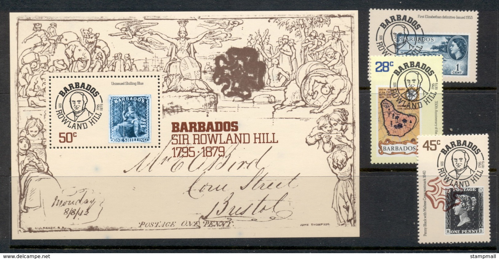 Barbados 1979 Sir Rowland Hill Death Centenary +MS MUH - Barbados (1966-...)