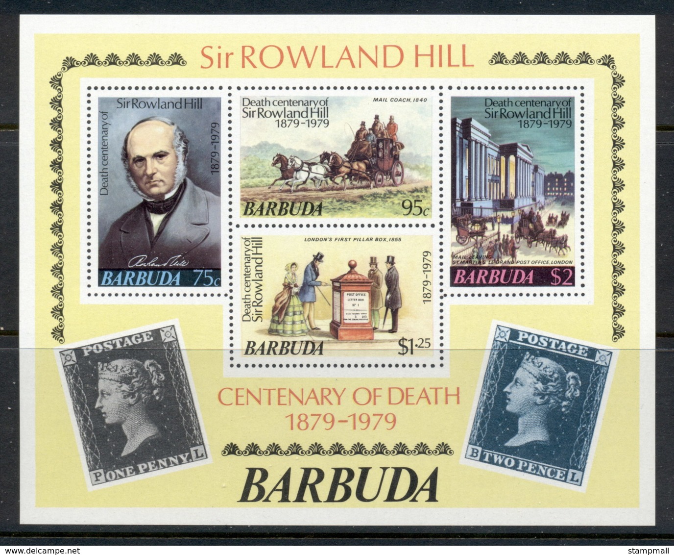 Barbuda 1979 Sir Rowland Hill Death Centenary MS MUH - Antigua And Barbuda (1981-...)