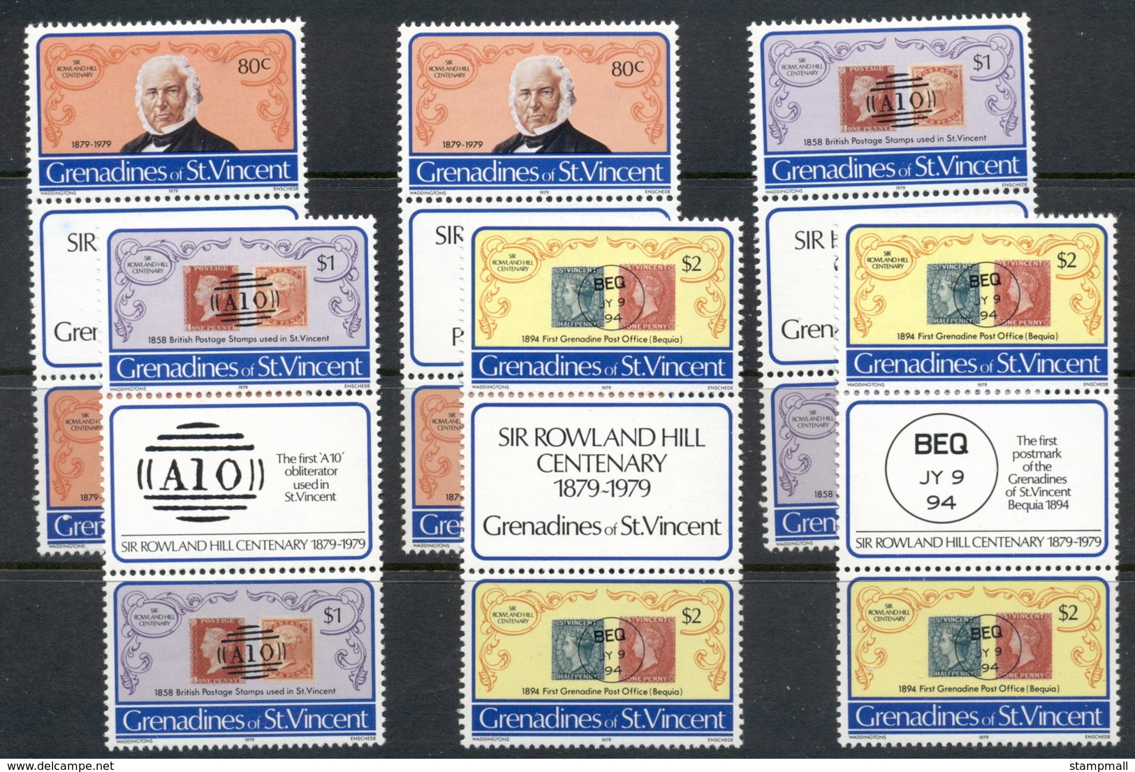 St Vincent Grenadines 1979 Sir Rowland Hill Death Centenary Pr + Labels MUH - St.Vincent & Grenadines