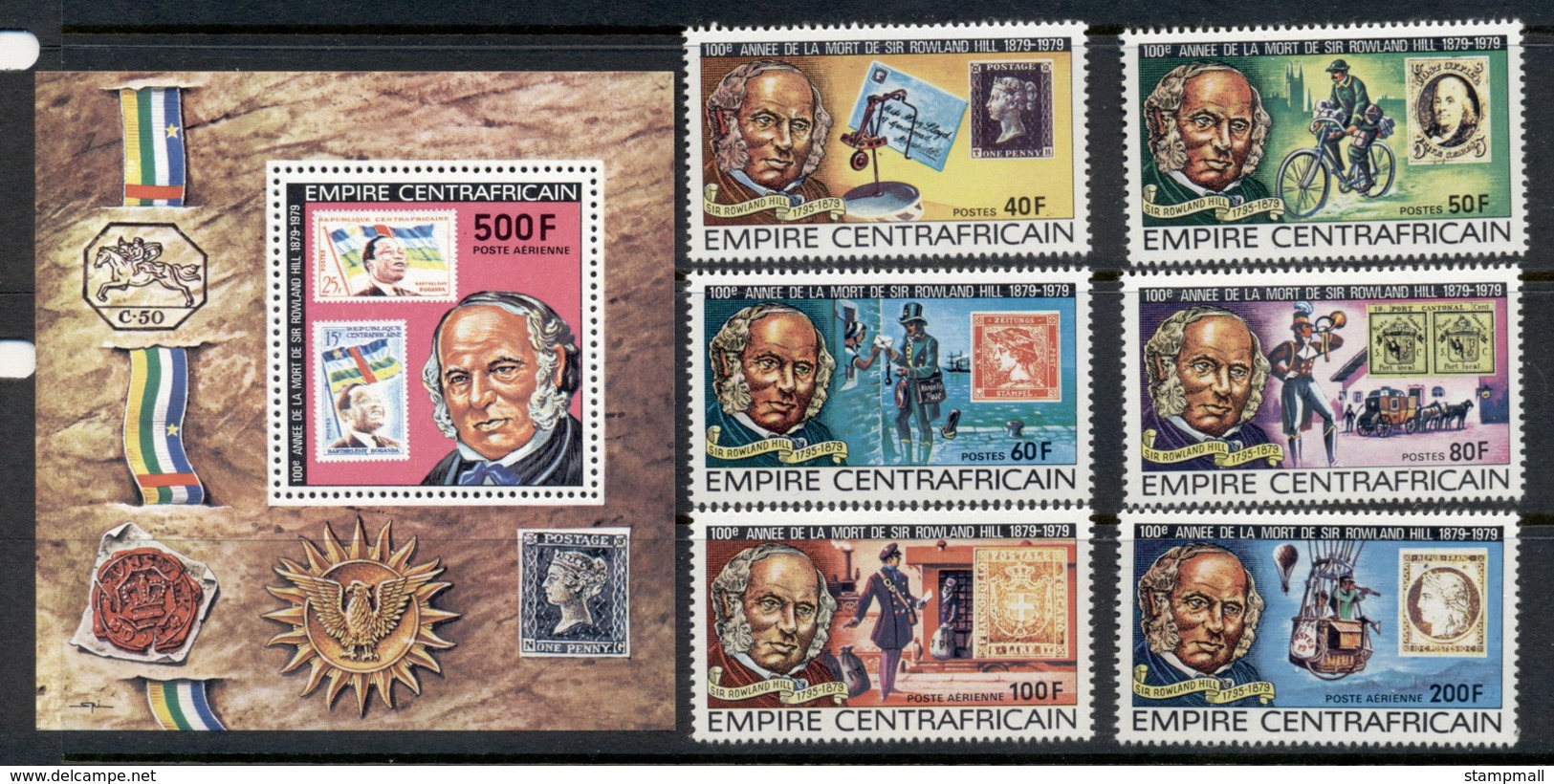 Central African Republic 1979 Sir Rowland Hill Death Centenary + MS MUH - Central African Republic