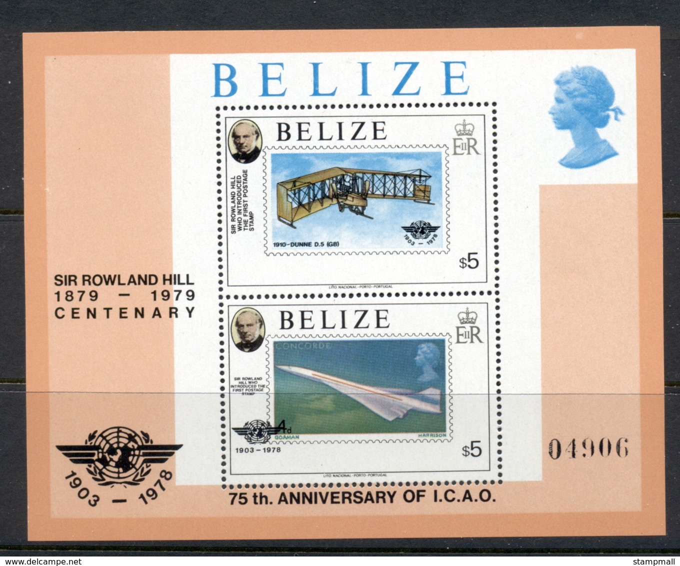 Belize 1979 Sir Rowland Hill Death Centenary, Powered Flight MS MUH - Belize (1973-...)