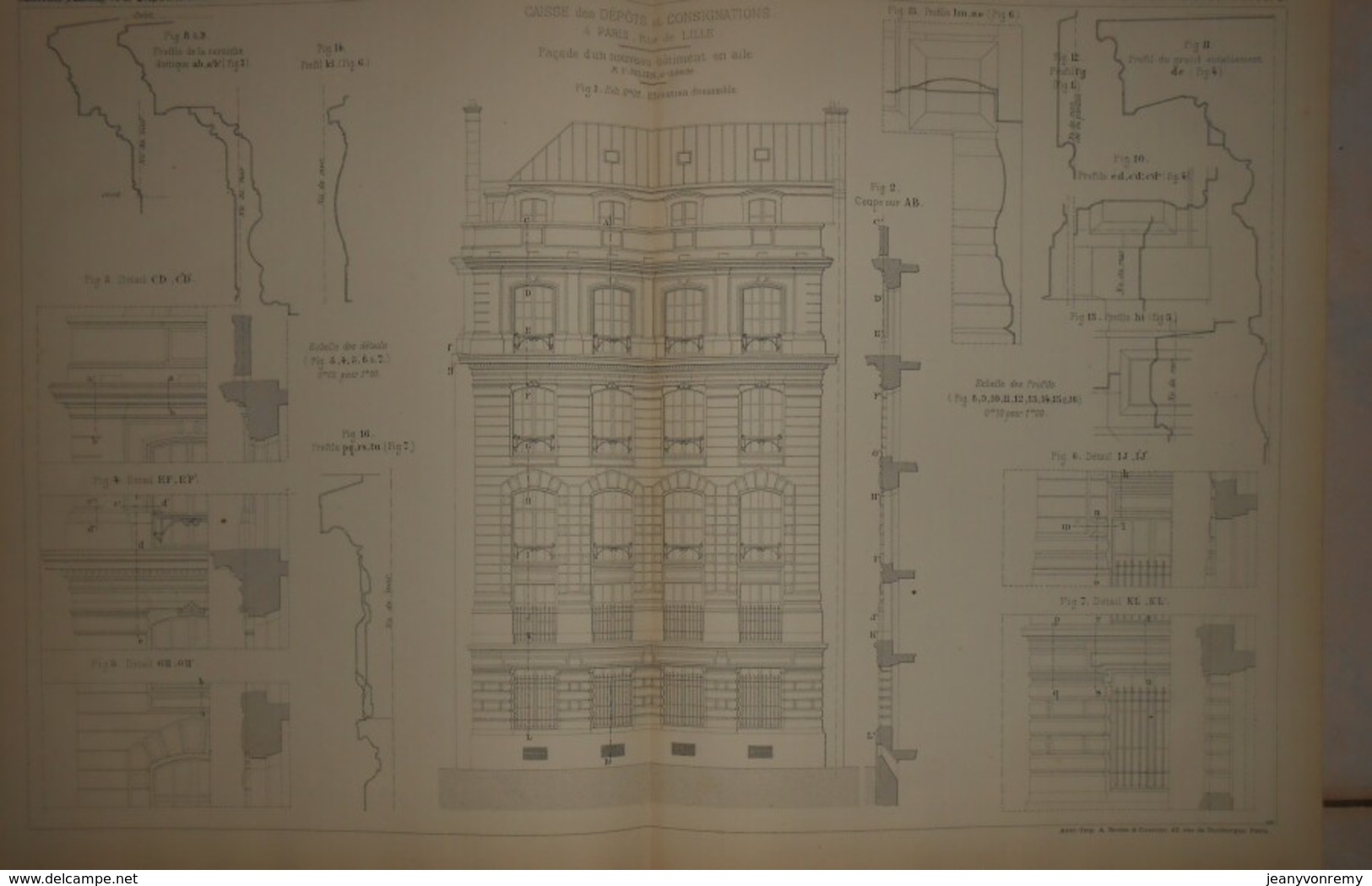 Plan De La Caisse Des Dépôts Et Consignations à Paris, Rue De Lille.M. F. Julien, Architecte. 1884. - Public Works