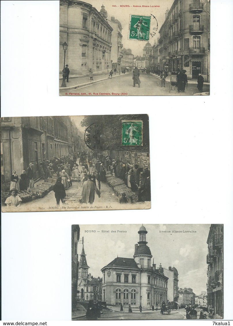 Lot De 7 Cartes Bourg En Bresse ( Gare, Marché, Caserne, Rues Diverses) - Autres & Non Classés