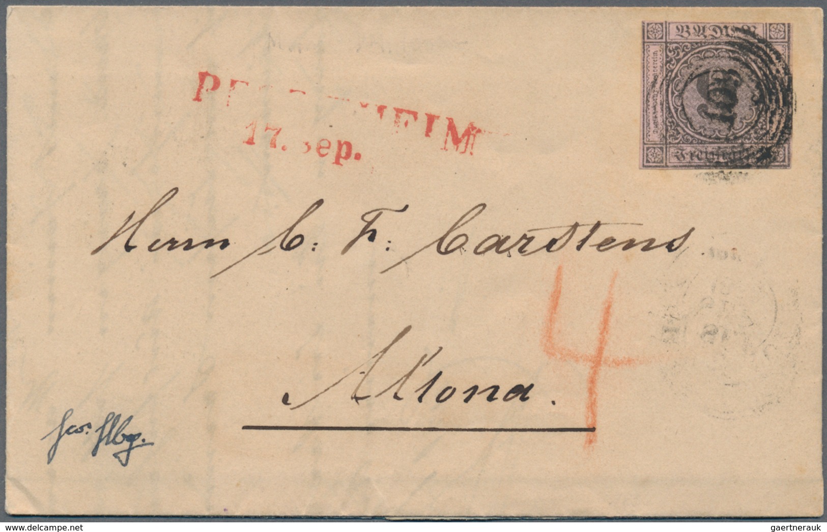 Baden - Marken Und Briefe: 1851, 9 Kr. Schwarz Auf Lilarosa (oben Berührt, Sonst Vollrandig) Auf Fri - Otros & Sin Clasificación